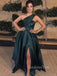 One Shoulder A-line Satin Long Evening Prom Dresses, Cheap Side Slit Prom Dress, GR0150