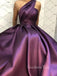 One Shoulder A-line Satin Long Evening Prom Dresses, Cheap Side Slit Prom Dress, GR0150