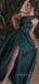 One Shoulder A-line Satin Long Evening Prom Dresses, Cheap Side Slit Prom Dress, GR0150