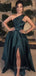 One Shoulder A-line Satin Long Evening Prom Dresses, Cheap Side Slit Prom Dress, GR0150