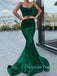 Pretty Emerald Green Satin Spaghetti straps Long Evening Prom Dresses, Cheap Mermaid Prom Dress, GR0156