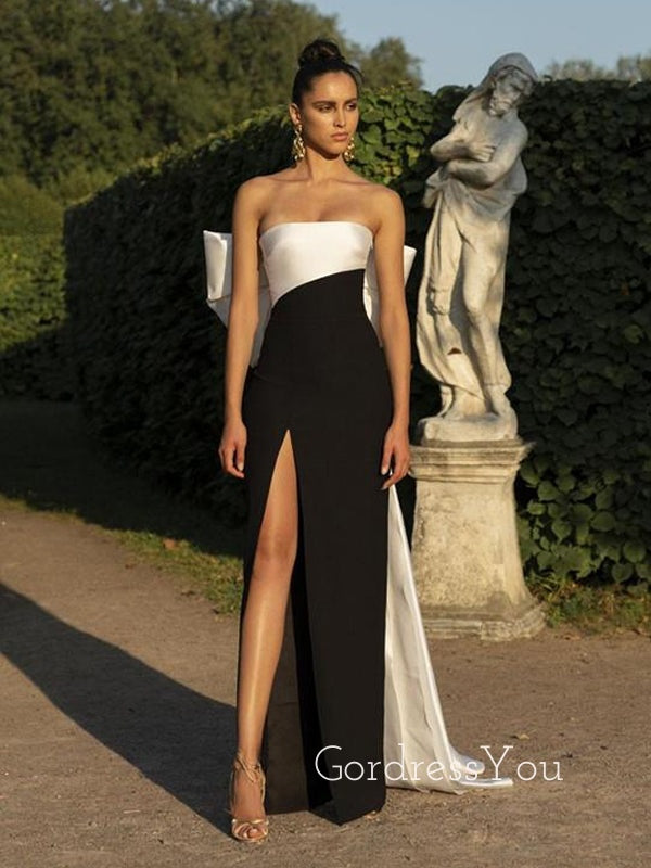 elegant black and white prom dresses Maxi Long Black&White Prom Gown with Beaded Details loveangeldress