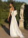 Elegant Black White Satin Strapless Long Evening Prom Dresses, Cheap High Slit Prom Dress, GR0157