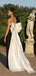 Elegant Black White Satin Strapless Long Evening Prom Dresses, Cheap High Slit Prom Dress, GR0157