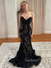 Mermaid Black Lace Strapless Long Evening Prom Dresses, Custom Formal Prom Dress, GR0158