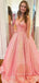 Pink Sequins A-line Spaghetti Straps Long Evening Prom Dresses, Custom V-neck Prom Dress, GR0162