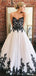 Unique Sparkly White Black Appliques A-line Long Evening Prom Dresses, Custom Strapless Prom Dress, GR0164