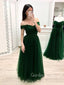 A-line Emerald Green Tulle Long Evening Prom Dresses, Custom Off Shoulder Prom Dress, GR0165