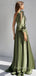 One Shoulder Clover Satin Long Sleeves Long Evening Prom Dresses, Custom High Slit Prom Dress, GR0168