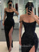 Beteau Black Sequins Mermaid Long Evening Prom Dresses, Custom Side Slit Prom Dress, GR0169