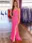 Sweetheart Hot Pink Sequins Mermaid Long Evening Prom Dresses, Custom Strapless Prom Dress, GR0172