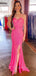 Sweetheart Hot Pink Sequins Mermaid Long Evening Prom Dresses, Custom Strapless Prom Dress, GR0172