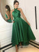 A-line Emerrald Green Satin Long Evening Prom Dresses, Custom Halter Prom Dress, GR0173