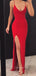 Spaghetti Straps Red Mermaid Long Evening Prom Dresses, Custom V-neck Prom Dress, GR0177