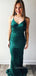 Simple Dark Green Satin Mermaid Long Evening Prom Dresses, Custom V-neck Prom Dress, GR0178