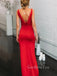 Sexy Deep V-neck Red Mermaid Long Evening Prom Dresses, Custom Side Slit Prom Dress, GR0179