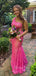 Hot Pink Sequins Mermaid Long Evening Prom Dresses, Custom One Shoulder Prom Dress, GR0182