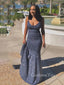 Sparkly Blue Mermaid Spaghetti Straps Long Evening Prom Dresses, V-neck Prom Dress, GR0184