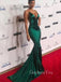 Sexy Deep V-neck Emerald Green Satin Mermaid Long Evening Prom Dresses, Spaghetti Straps Custom Prom Dress, GR0186