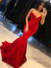 Sweetheart Red Satin Mermaid Long Evening Prom Dresses, Strapless Custom Prom Dress, GR0187