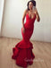 Mermaid Red Spaghetti Straps Long Evening Prom Dresses, V-neck Custom Prom Dress, GR0189