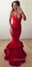 Mermaid Red Spaghetti Straps Long Evening Prom Dresses, V-neck Custom Prom Dress, GR0189