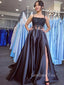 A-line Black Satin appliques Spaghetti Straps Long Evening Prom Dresses, GR0191