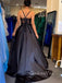 A-line Black Satin appliques Spaghetti Straps Long Evening Prom Dresses, GR0191