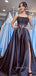 A-line Black Satin appliques Spaghetti Straps Long Evening Prom Dresses, GR0191