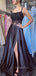 A-line Black Satin appliques Spaghetti Straps Long Evening Prom Dresses, GR0191