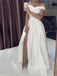 Copy of Off Shoulder White Satin Side Slit Long Evening Prom Dresses, A-line Wedding Dress, GR0193