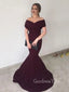 Off Shoulder Burgundy Mermaid Long Evening Prom Dresses, Formal Custom Prom Dress, GR0195