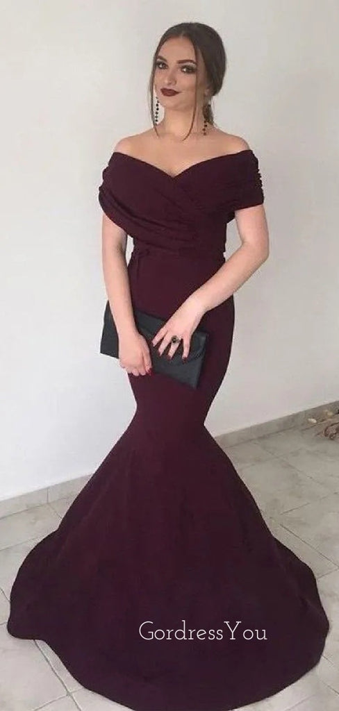 Off Shoulder Burgundy Mermaid Long Evening Prom Dresses, Formal Custom Prom Dress, GR0195