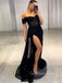 Off Shouder Black Sequins High Slit Long Evening Prom Dresses, Mermaid Custom Prom Dress, GR0199