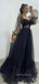 Long Sleeves A-line Black Tulle Long Evening Prom Dresses, Cheap Custom Prom Dress, GR0200