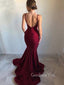 Simple Spaghetti Straps Satin Mermaid Long Evening Prom Dresses, V-neck Custom Prom Dress, GR0201