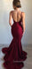 Simple Spaghetti Straps Satin Mermaid Long Evening Prom Dresses, V-neck Custom Prom Dress, GR0201