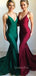 Simple Spaghetti Straps Satin Mermaid Long Evening Prom Dresses, V-neck Custom Prom Dress, GR0201