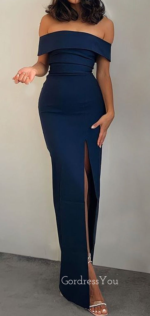 Popular Blue Mermaid Long Evening Prom Dresses, Side Slit Custom Prom Dress, GR0202