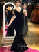 Black Sequins Appliques Long Sleeves Mermaid Long Evening Prom Dresses, GR0203