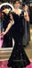 Black Sequins Appliques Long Sleeves Mermaid Long Evening Prom Dresses, GR0203