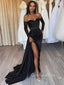 Sweetheart Mermaid Black Satin Long Evening Prom Dresses, Long Sleeves Custom Prom Dress, GR0205