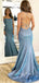 Blue Sparkly Mermaid Spaghetti Straps Long Evening Prom Dresses, GR0206