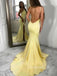 Spaghetti Straps Yellow Mermaid Long Evening Prom Dresses, Backless Side Slit Prom Dress, GR0208