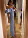 Off Shoulder Blue Satin Mermaid Side Slit Long Evening Prom Dresses, GR0213