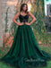 Dark Green Tulle Straps Long Evening Prom Dresses, A-line Sweetheart Prom Dress, GR0214