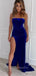 Simple Royal Blue Velvet High Slit Mermaid Long Evening Prom Dresses, GR0216