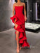 Spaghetti Straps Red Mermaid Side Slit Long Evening Prom Dresses, GR0217