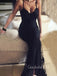 Black Tulle Appliques Mermaid Long Evening Prom Dresses, GR0219