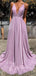 A-line Sparkly V-neck A-line Long Evening Prom Dresses, GR0221